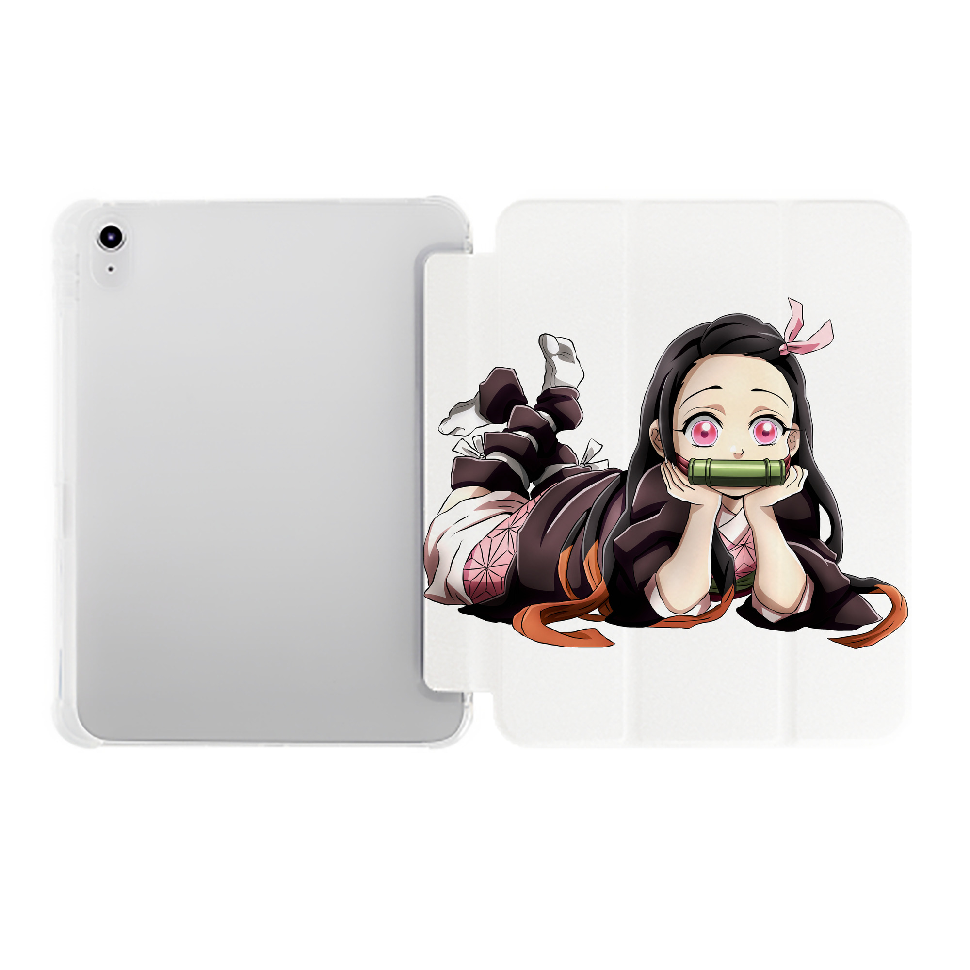 （画像用） 鬼滅の刃（きめつのやいば）竈門 禰󠄀豆子／かまど ねずこ Kamado Nezuko IPad ケース ペン収納付き 三つ折りスタンド PUレザー×シリコン 対応機種9.5/10.5/10.9インチ